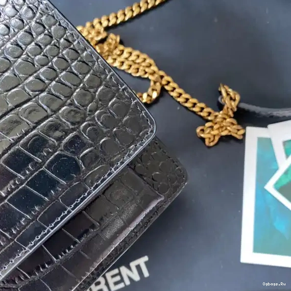 CROCODILE-EMBOSSED LEATHER YSL SUNSET IN SHINY 0403